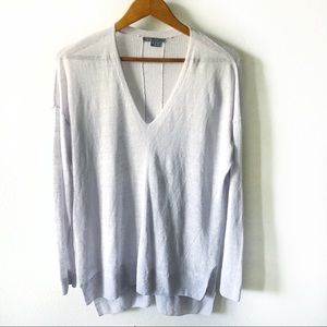 Vince sheer v-neck high low hem knit sweater